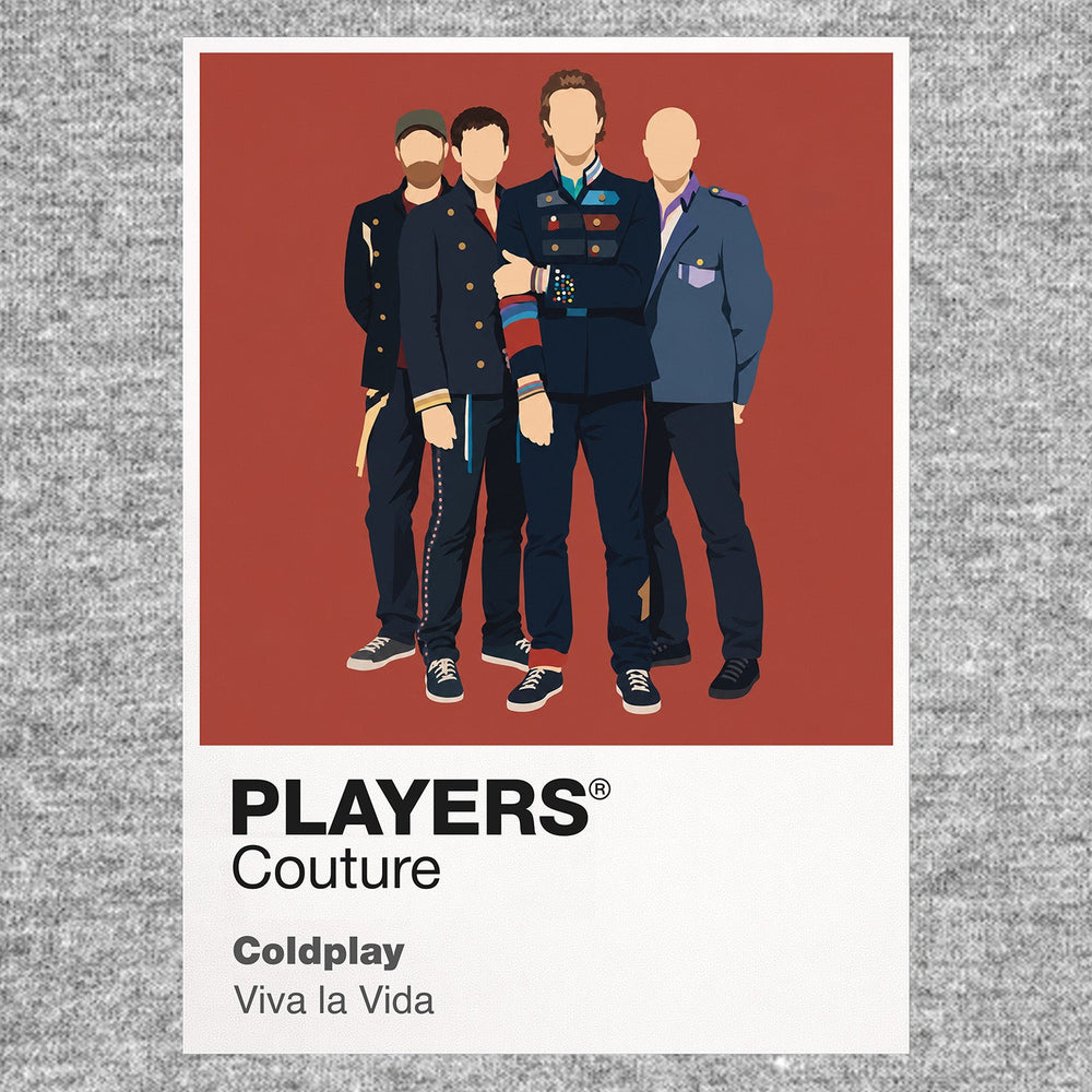 Coldplay Coldplay's four-member formation, instruments and colourful stadium-performance language Icon Frame artwork in grey