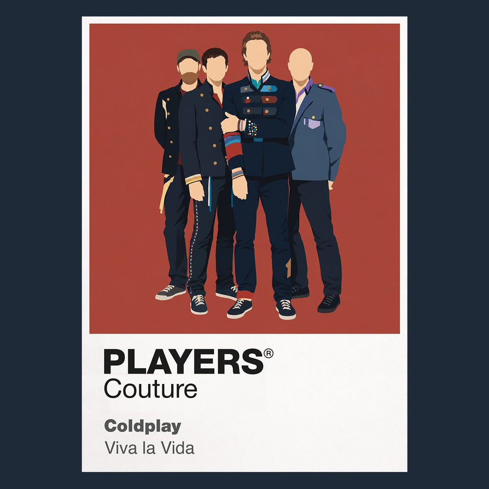 Coldplay Coldplay's four-member formation, instruments and colourful stadium-performance language Icon Frame artwork in navy