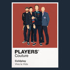 Coldplay Coldplay's four-member formation, instruments and colourful stadium-performance language Icon Frame artwork in navy
