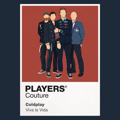 Coldplay Coldplay's four-member formation, instruments and colourful stadium-performance language Icon Frame artwork in navy
