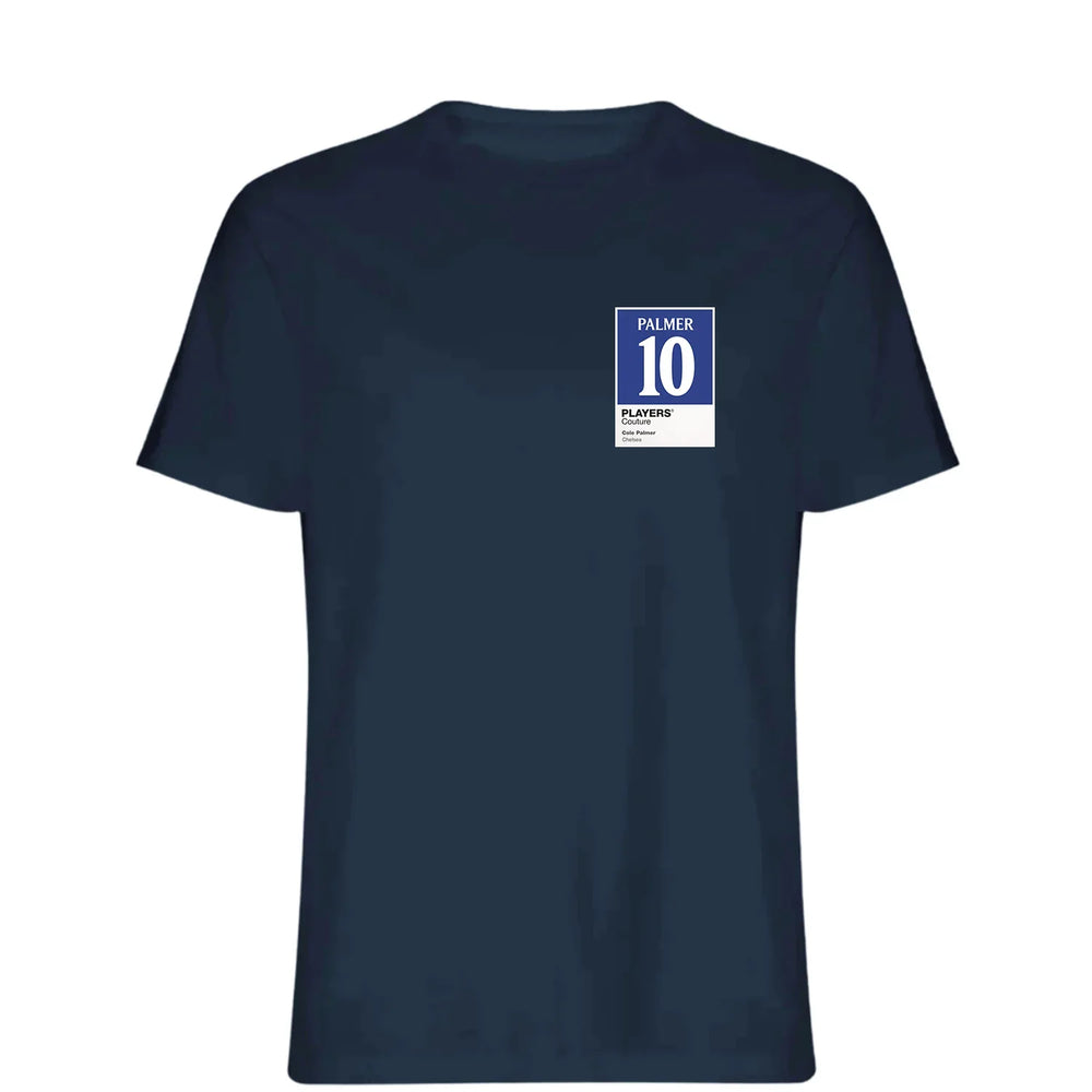 Cole Palmer 10 Football t-shirt – navy men's t-shirt featuring the Cole Palmer 10 Football Players Couture logo