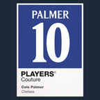 Cole Palmer 10 Football Shirt Frame Men's Hoodie – navy close-up detail shot of the Cole Palmer 10 Football Players Couture