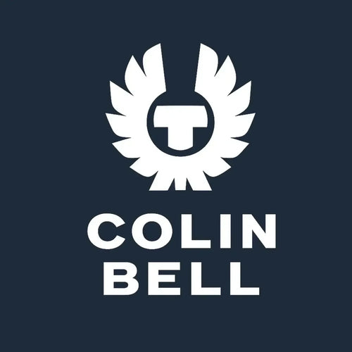Colin Bell Logo Men's Hoodie – navy close-up detail shot of the Colin Bell Players Couture logo design