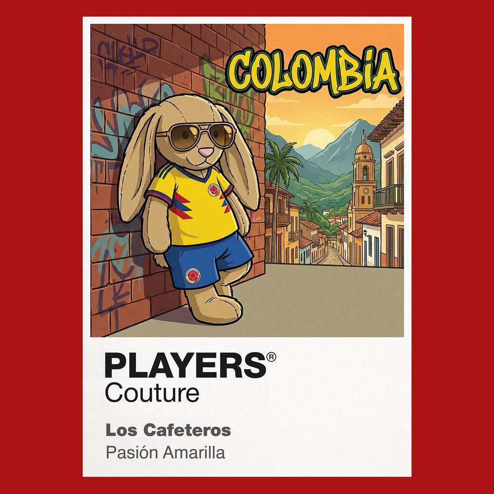 Colombia Football Cool Bunny Kids T-Shirt – Colombia football cool bunny artwork close-up on Red – Players Couture