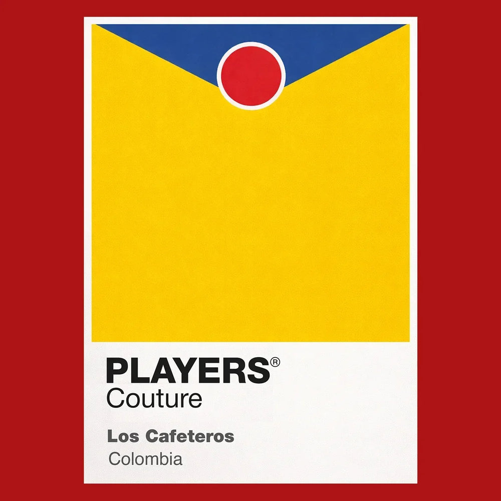 Colombia Classic Football Shirt Colours Frame Men's T-Shirt – red close-up detail shot of the Colombia Players Couture logo