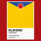 Colombia Classic Football Shirt Colours Frame Men's T-Shirt – red close-up detail shot of the Colombia Players Couture logo