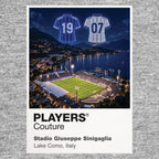 Como 1907 home and away shirts Icons in Lights Frame artwork in grey