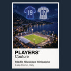 Como 1907 home and away shirts Icons in Lights Frame artwork in navy