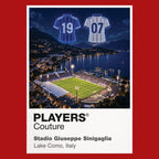 Como 1907 home and away shirts Icons in Lights Frame artwork in red