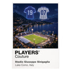 Como 1907 home and away shirts Icons in Lights Frame artwork in white