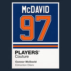 Connor McDavid 97 Jersey Frame Men's T-Shirt – navy close-up detail shot of the Connor McDavid 97 Players Couture logo design