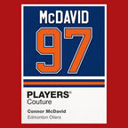 Connor McDavid 97 Jersey Frame Men's T-Shirt – red close-up detail shot of the Connor McDavid 97 Players Couture logo design