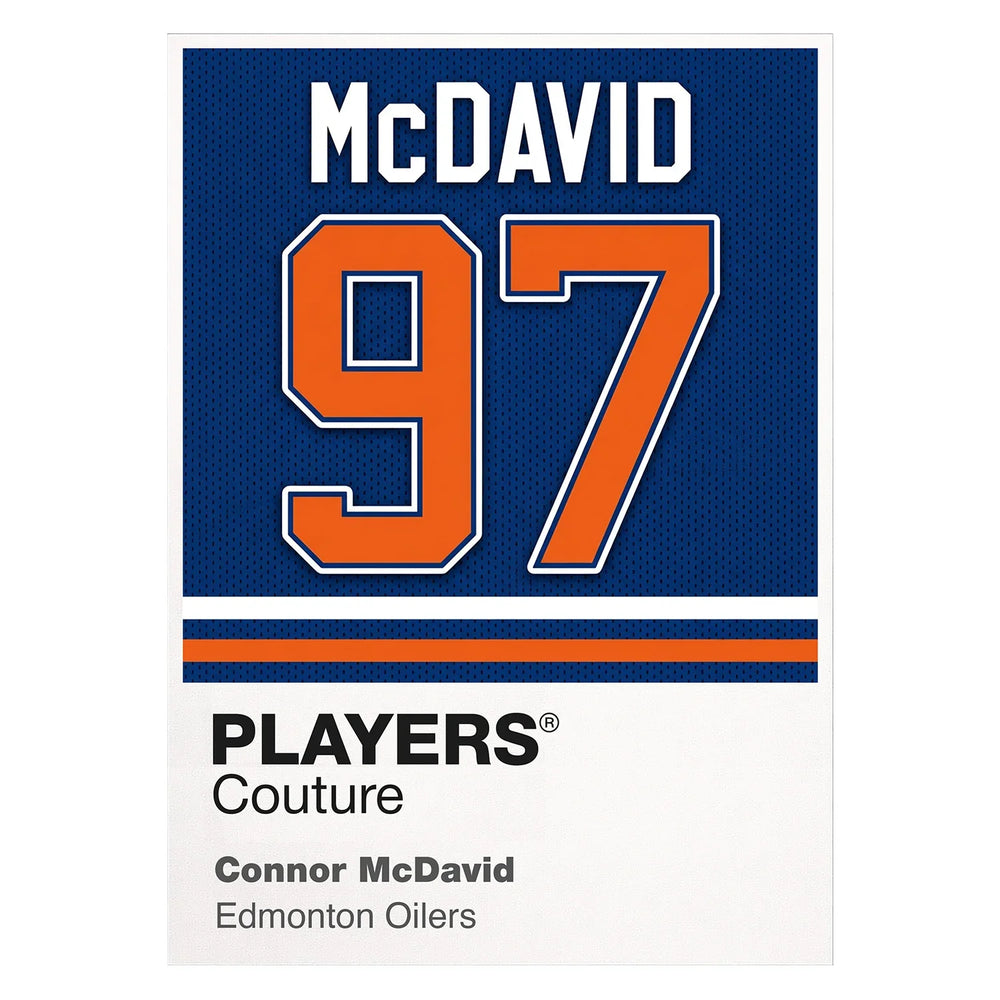 Connor McDavid 97 Jersey Frame Men's T-Shirt – white close-up detail shot of the Connor McDavid Players Couture logo design