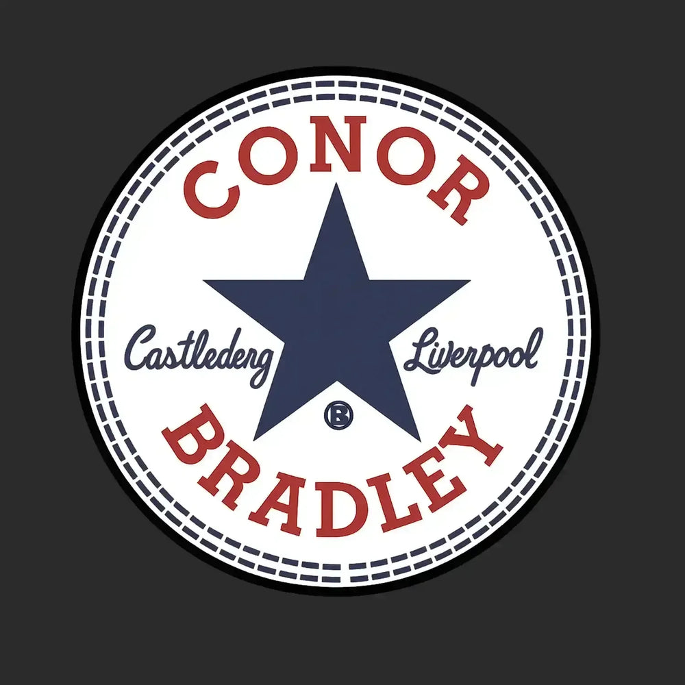 Conor Bradley Star Logo Men's T-Shirt – black close-up detail shot of the Conor Bradley Star Players Couture logo design