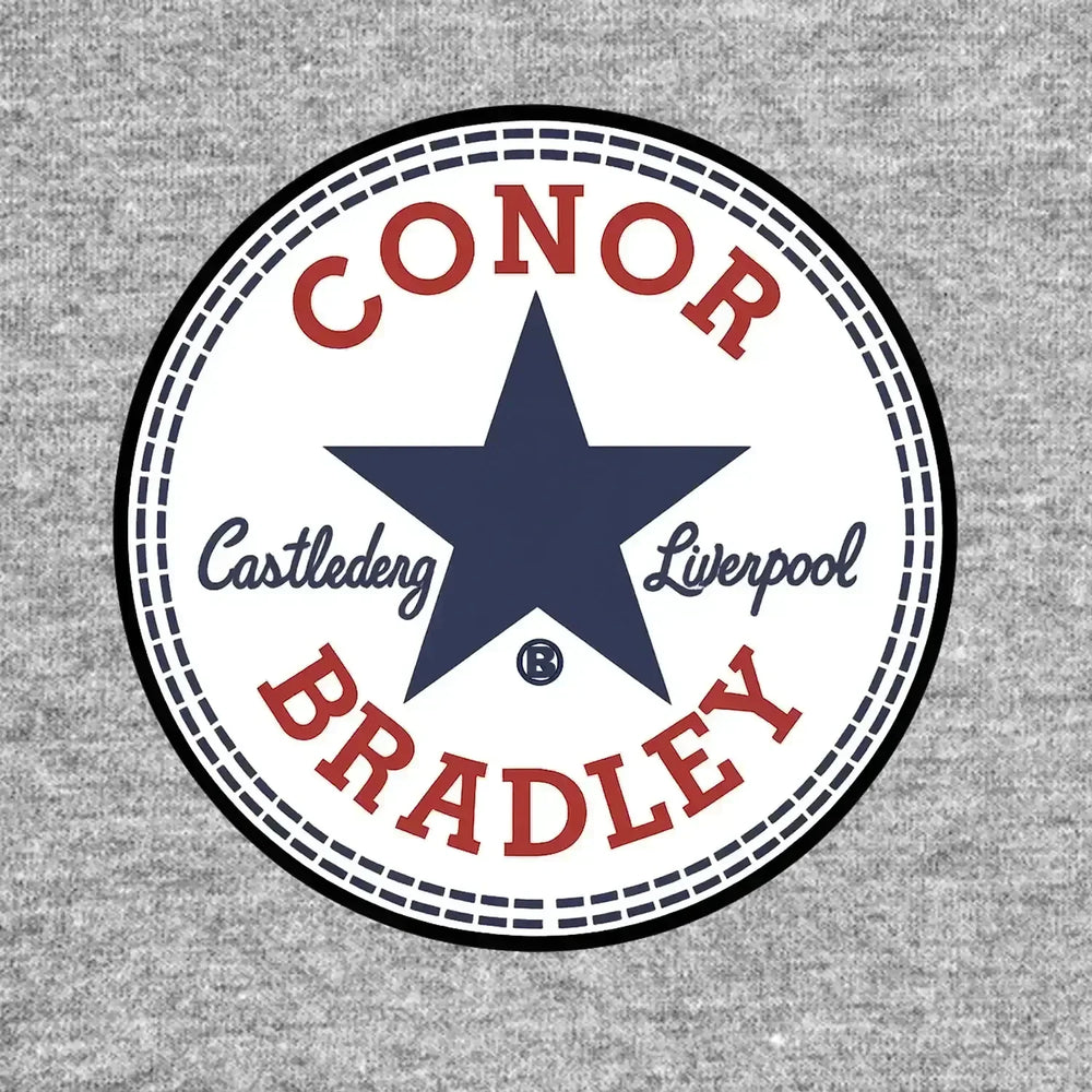 Conor Bradley Star Logo Men's T-Shirt – grey close-up detail shot of the Conor Bradley Star Players Couture logo design