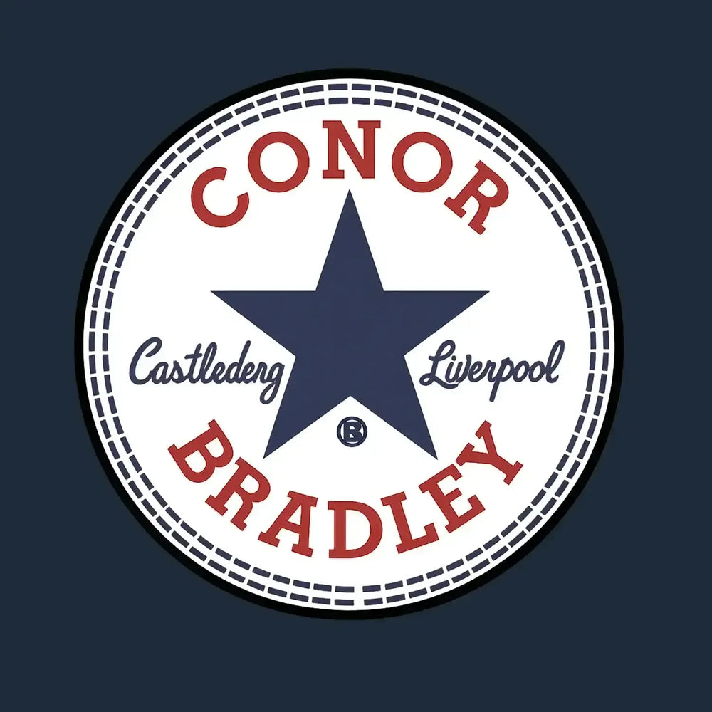 Conor Bradley Star Logo Men's T-Shirt – navy close-up detail shot of the Conor Bradley Star Players Couture logo design