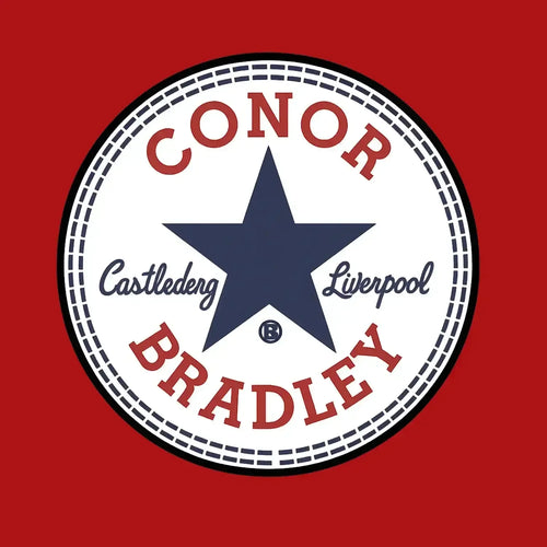 Conor Bradley Star Logo Men's T-Shirt – red close-up detail shot of the Conor Bradley Star Players Couture logo design