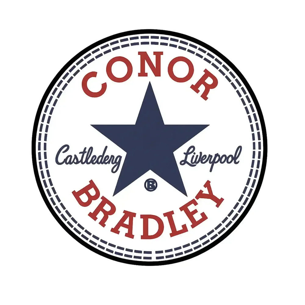 Conor Bradley Star Logo Men's T-Shirt – white close-up detail shot of the Conor Bradley Star Players Couture logo design