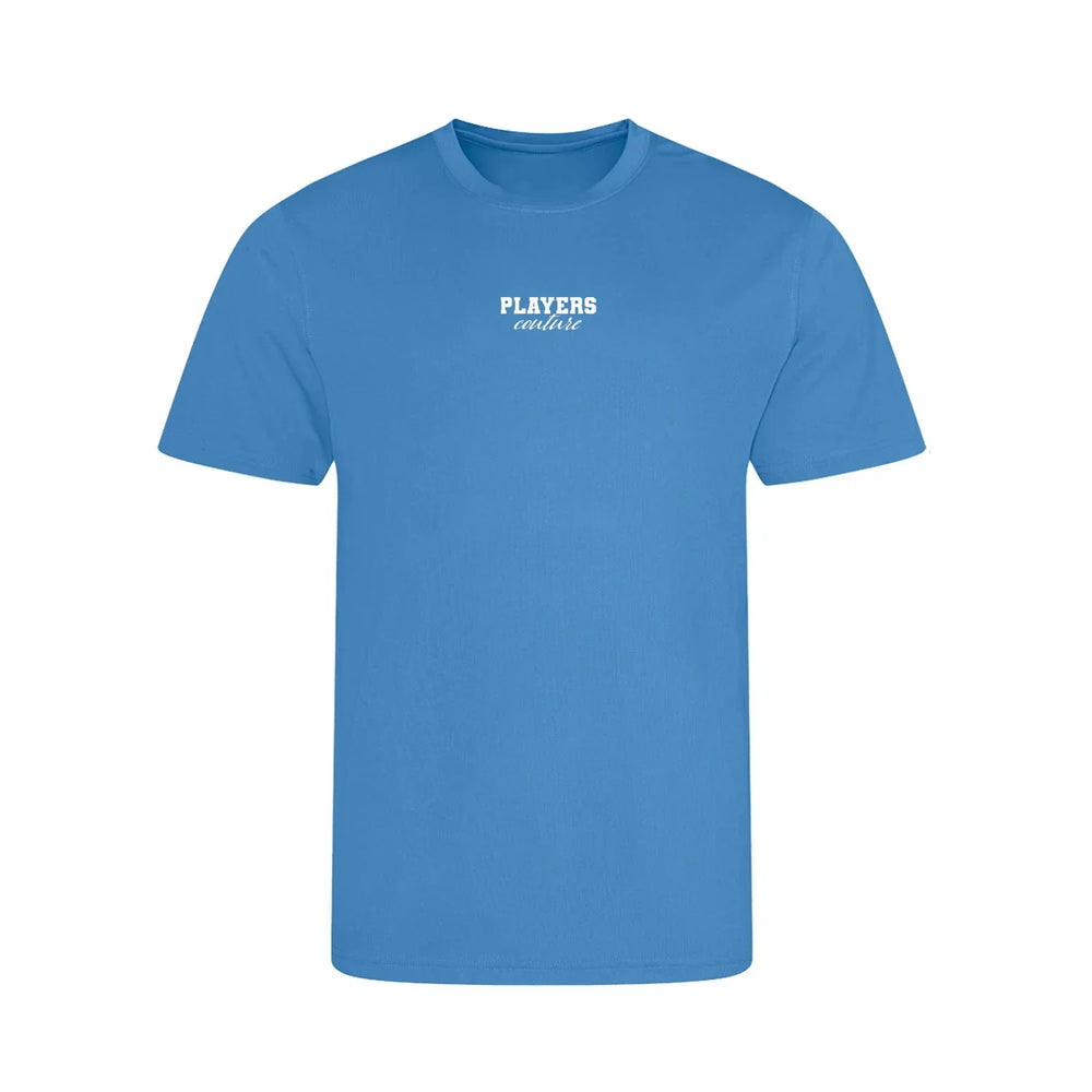 Essentials Collection t-shirt – blue kids' t-shirt with white Essentials Collection letters and Players Couture logo on the