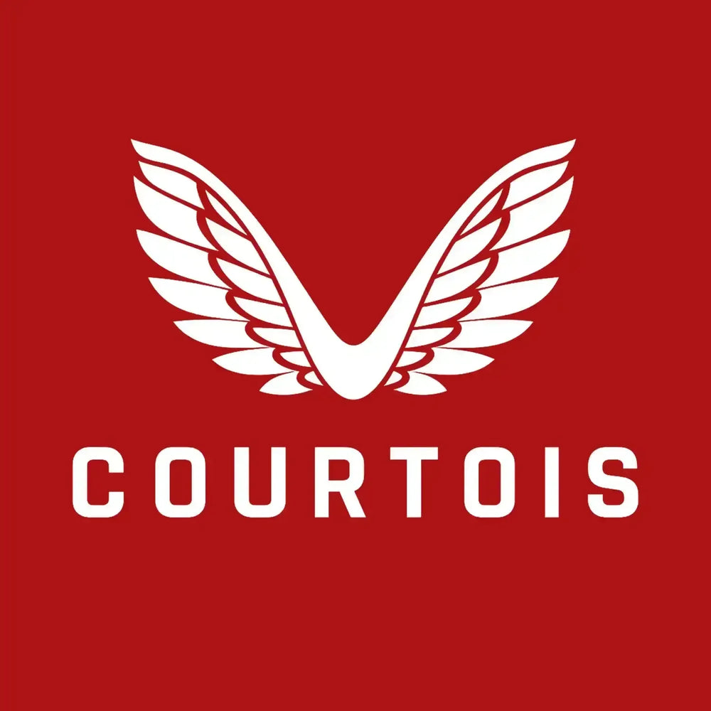Thibaut Courtois Logo Men's T-Shirt – red close-up detail shot of the Thibaut Courtois Players Couture logo design