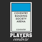 Coventry City Monopoly Card t-shirt – black men's t-shirt with white Coventry City Monopoly Card letters and Players Couture
