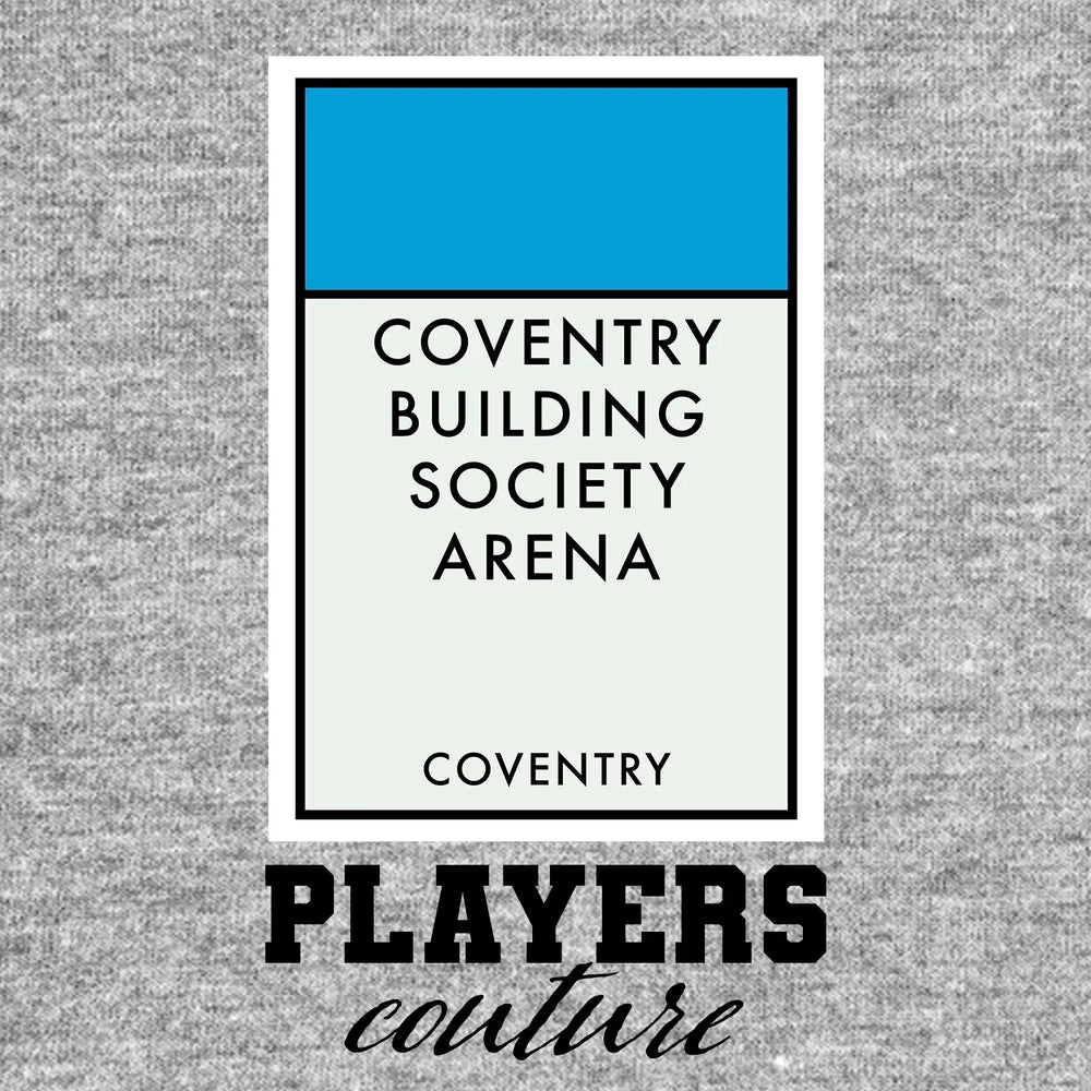 Coventry City Monopoly Card t-shirt – grey men's t-shirt with black Coventry City Monopoly Card letters and Players Couture