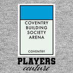 Coventry City Monopoly Card t-shirt – grey men's t-shirt with black Coventry City Monopoly Card letters and Players Couture