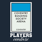 Coventry City Monopoly Card t-shirt – navy men's t-shirt with white Coventry City Monopoly Card letters and Players Couture