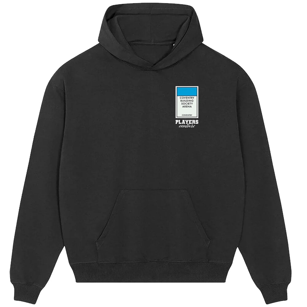 Coventry City Monopoly Card hoodie – grey men's hoodie with black Coventry City Monopoly Card letters and Players Couture