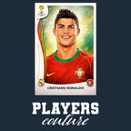 Cristiano Ronaldo 2014 World Cup Sticker Men's T-Shirt – navy close-up detail shot of the Cristiano Ronaldo 2014 World Cup
