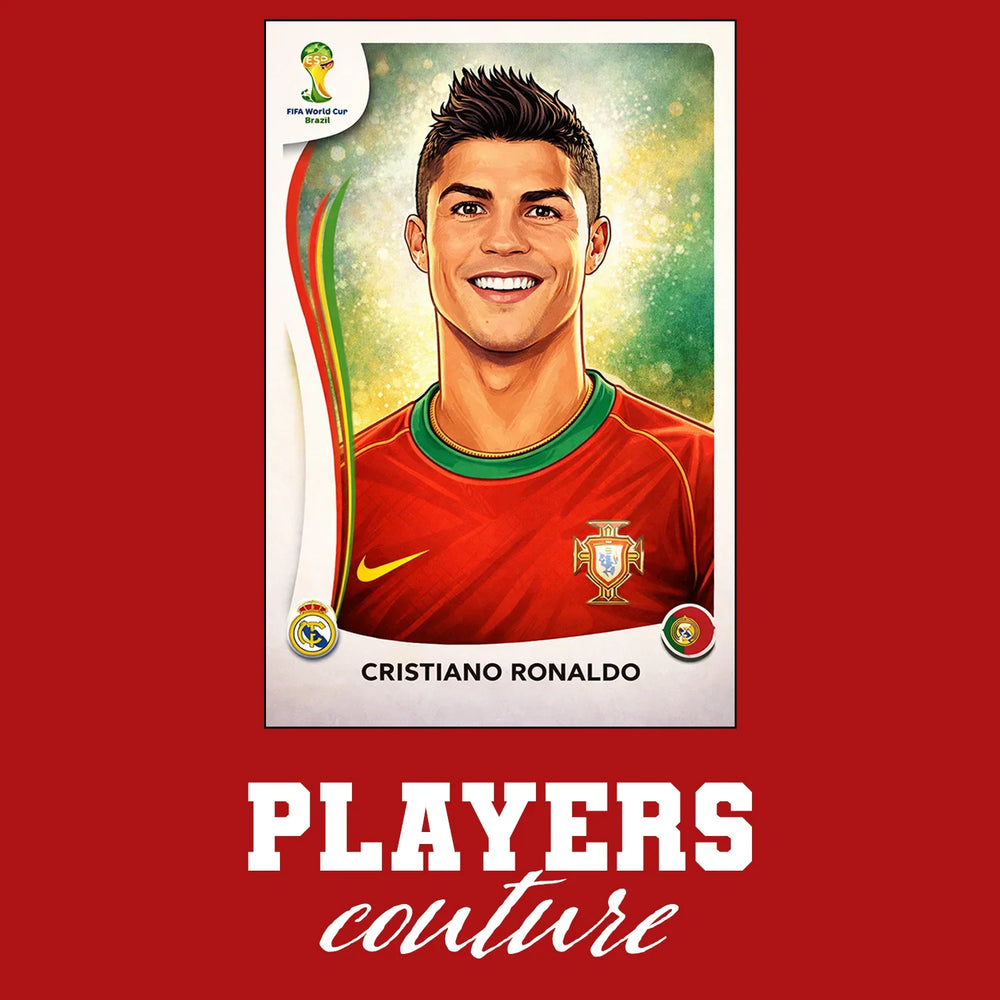 Cristiano Ronaldo 2014 World Cup Sticker Men's T-Shirt – red close-up detail shot of the Cristiano Ronaldo 2014 World Cup