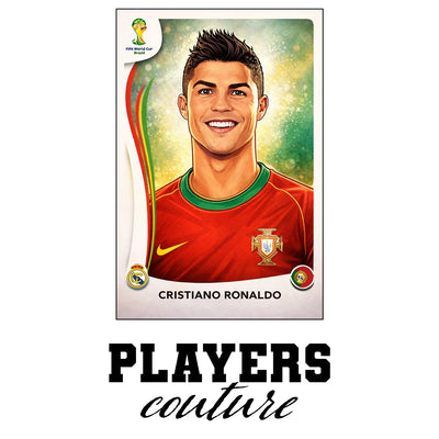Cristiano Ronaldo 2014 World Cup Sticker Men's T-Shirt – white close-up detail shot of the Cristiano Ronaldo Players Couture