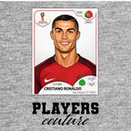 Cristiano Ronaldo 2018 World Cup Sticker Men's T-Shirt – grey close-up detail shot of the Cristiano Ronaldo 2018 World Cup
