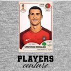 Cristiano Ronaldo 2018 World Cup Sticker Men's T-Shirt – grey close-up detail shot of the Cristiano Ronaldo 2018 World Cup