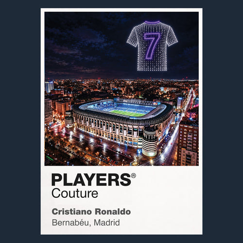 Cristiano Ronaldo Real Madrid number 7 Icons in Lights Frame artwork in navy