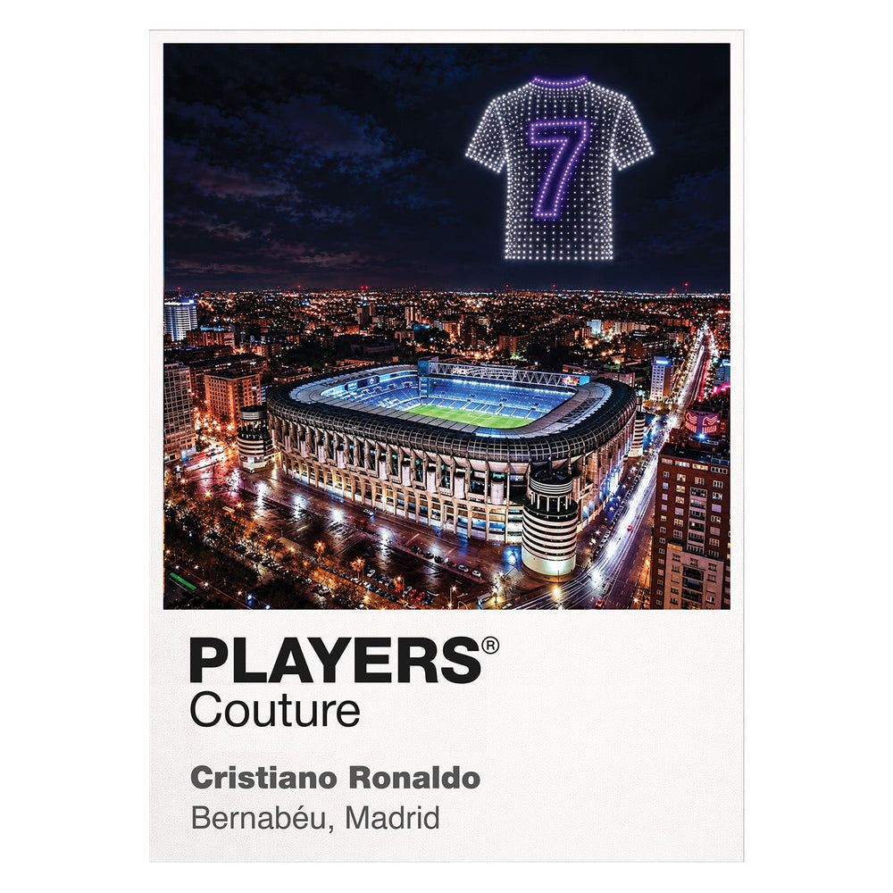 Cristiano Ronaldo Real Madrid number 7 Icons in Lights Frame artwork in white