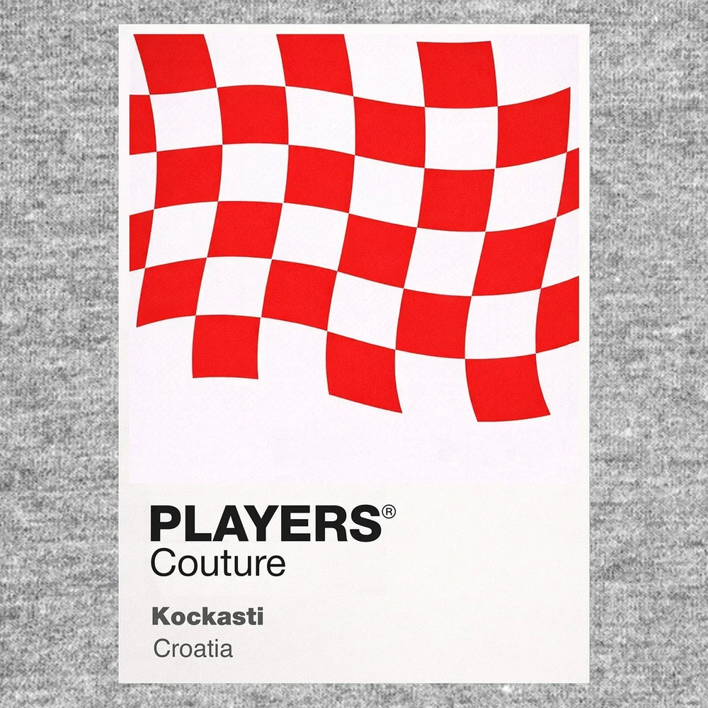 Croatia Classic Football Shirt Colours Frame Men's T-Shirt – grey close-up detail shot of the Croatia Players Couture logo