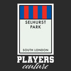 Crystal Palace Monopoly Card t-shirt – black men's t-shirt with white Crystal Palace Monopoly Card letters and Players