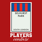 Crystal Palace Monopoly Card t-shirt – red men's t-shirt with white Crystal Palace Monopoly Card letters and Players Couture