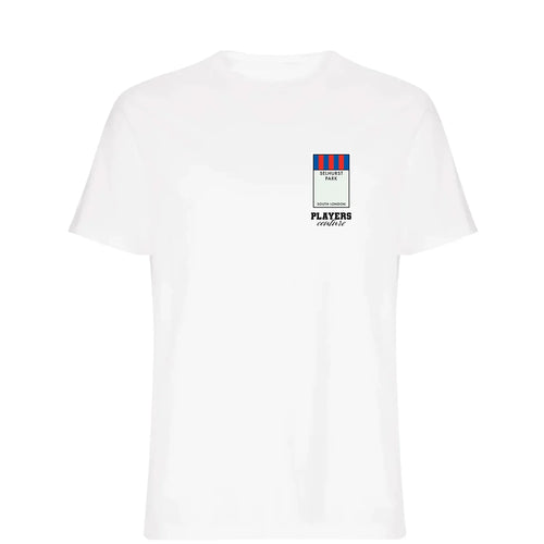 Crystal Palace Monopoly Card t-shirt – navy men's t-shirt with white Crystal Palace Monopoly Card letters and Players