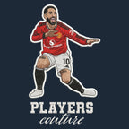 Matheus Cunha Badge Men's Hoodie – white close-up detail shot of the Matheus Cunha Players Couture logo design