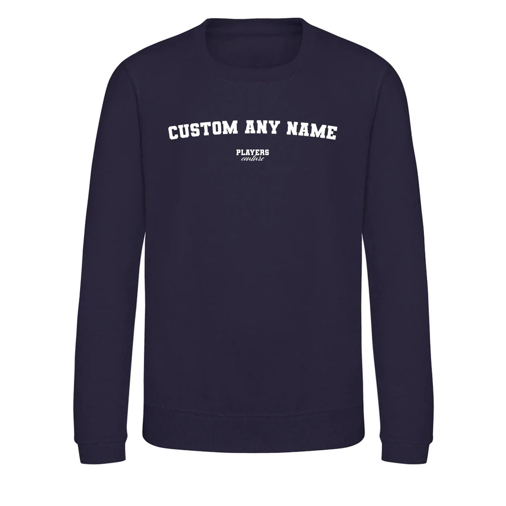 Custom Create Your Name hoodie – white kids' hoodie with black Custom Create Your Name letters and Players Couture logo on