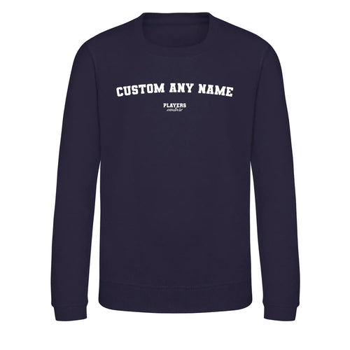 Custom Create Your Name hoodie – white kids' hoodie with black Custom Create Your Name letters and Players Couture logo on