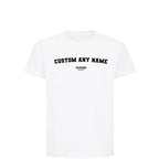 Custom Name Create Your t-shirt – white kids' t-shirt with black Custom Name Create Your letters and Players Couture logo on