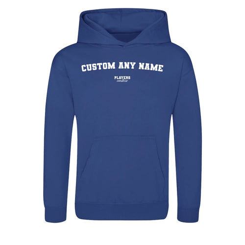 Custom Create Name hoodie – white kids' hoodie with black Custom Create Name letters and Players Couture logo on the chest