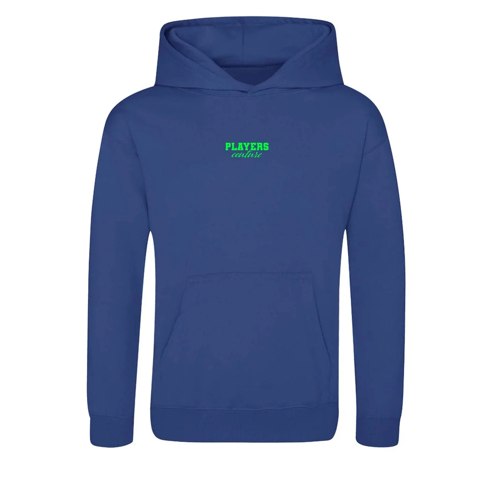 Custom Create Logo Kids Sports Hoodie – close-up detail shot of the Custom Create Players Couture logo design