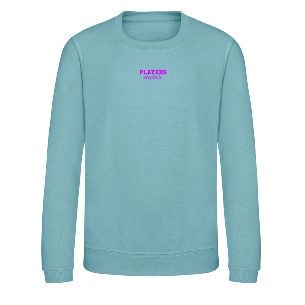 Custom Create Your Logo Kids Sweatshirt – close-up detail shot of the Custom Create Your Players Couture logo design