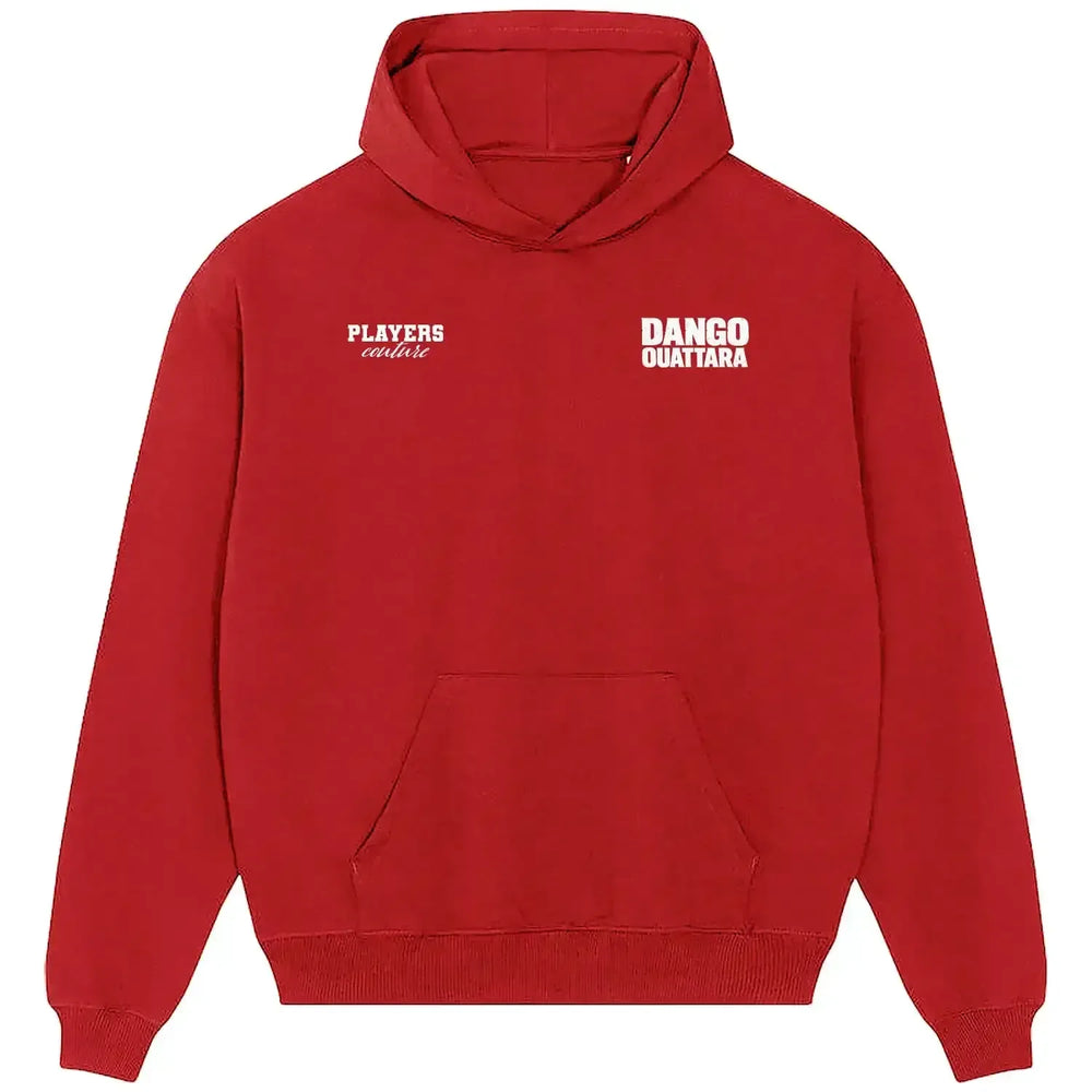 Dango Ouattara hoodie – red men's hoodie featuring the Dango Ouattara Players Couture logo