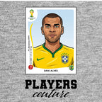 Dani Alves World Cup Sticker Men's T-Shirt – grey close-up detail shot of the Dani Alves World Cup Players Couture logo