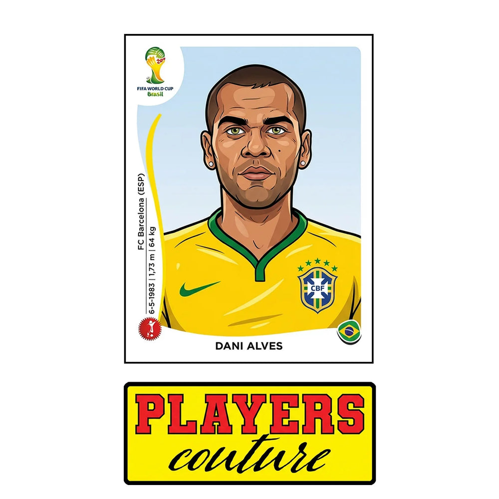 Dani Alves World Cup Sticker Men's T-Shirt – close-up detail shot of the Dani Alves World Cup Players Couture logo design
